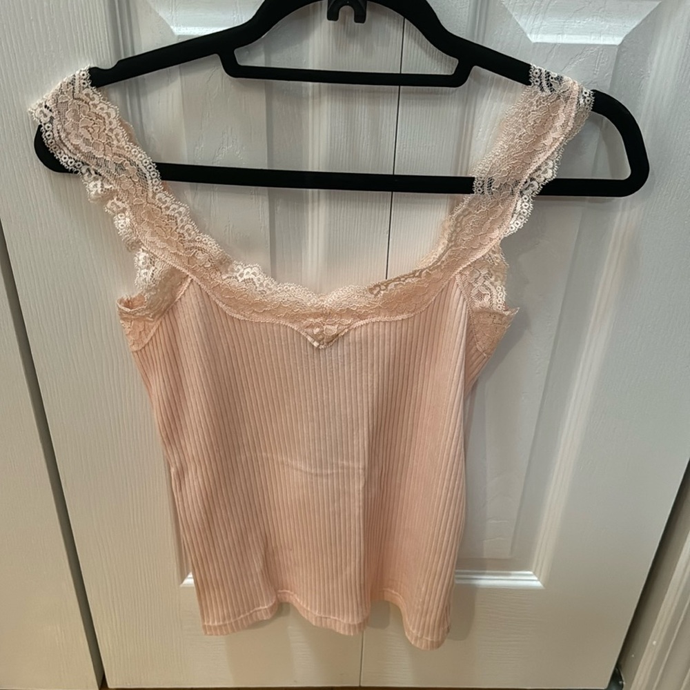 JCREW pink lace trim top
